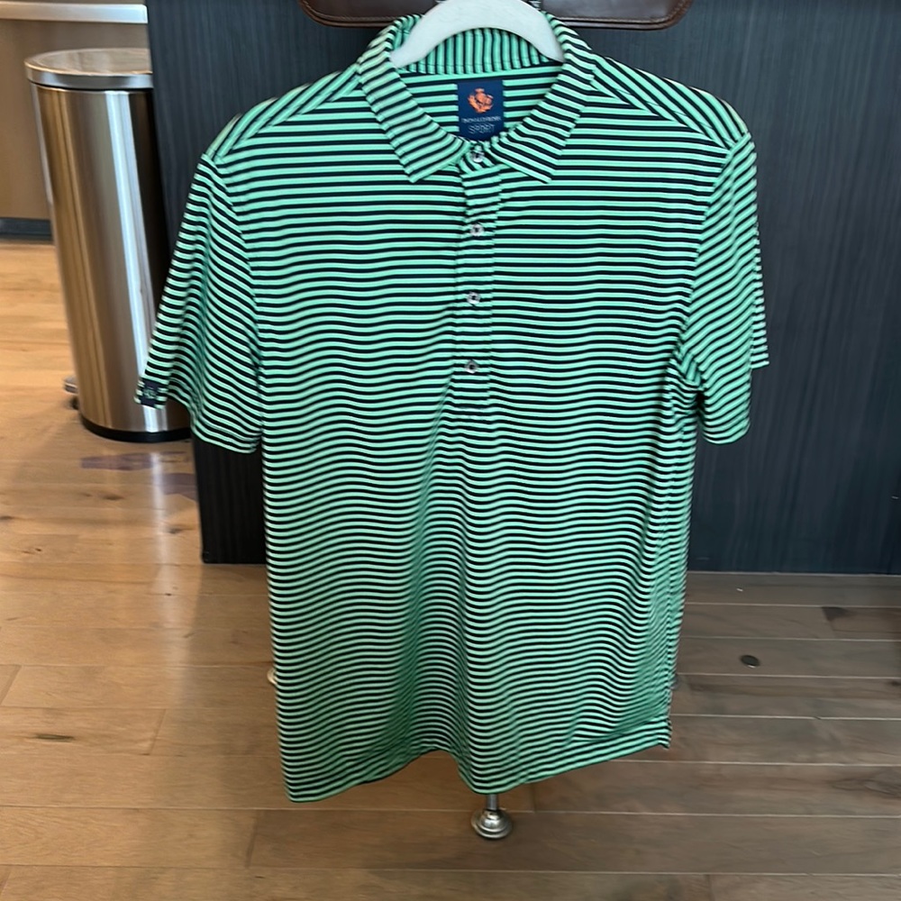 Donald Ross Sport green and navy stripe golf shirt size small